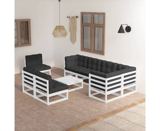 Set mobilier de grădină cu perne, 9 piese, lemn masiv de pin