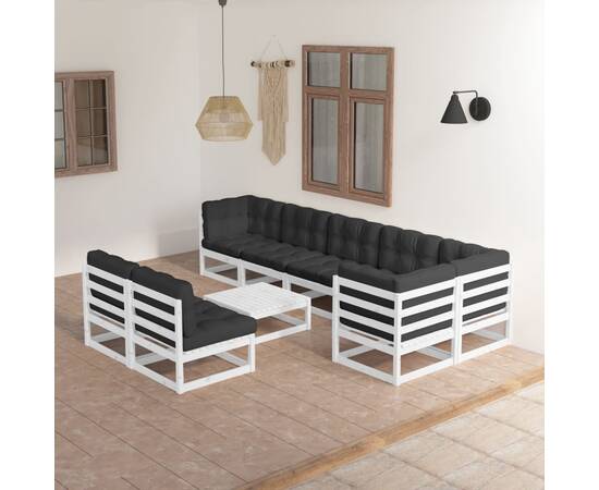 Set mobilier de grădină cu perne, 9 piese, lemn masiv de pin