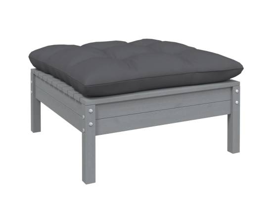 Set mobilier de grădină cu perne, 11 piese, gri, lemn masiv pin, 6 image