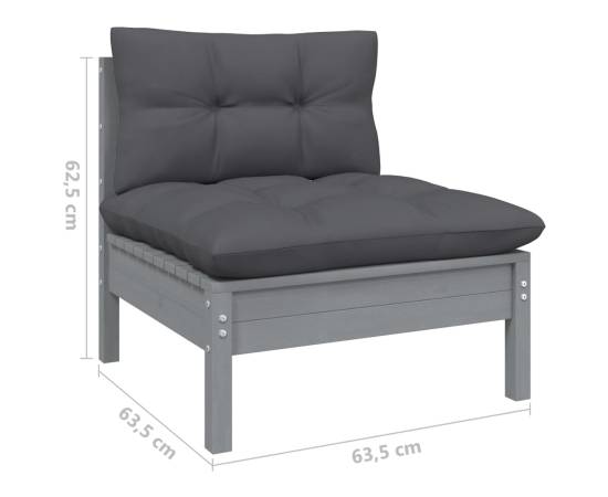 Set mobilier de grădină cu perne, 11 piese, gri, lemn masiv pin, 8 image