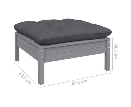 Set mobilier de grădină cu perne, 11 piese, gri, lemn masiv pin, 9 image