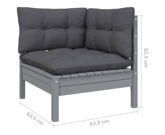 Set mobilier de grădină cu perne, 12 piese, gri, lemn masiv pin, 6 image