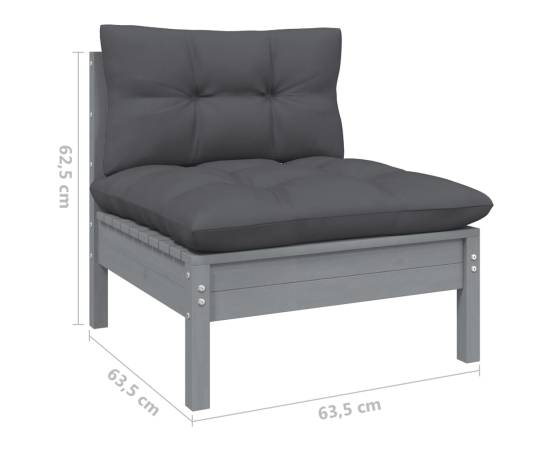 Set mobilier de grădină cu perne, 12 piese, gri, lemn masiv pin, 7 image