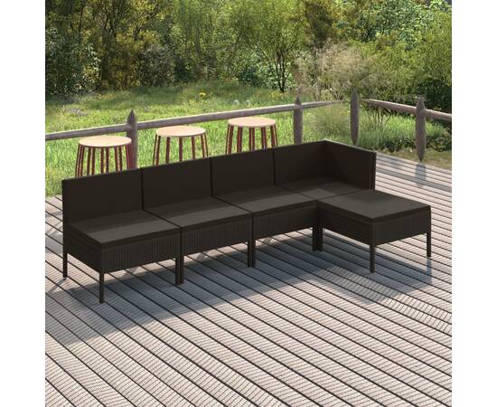 Set mobilier de grădină cu perne, 5 piese, negru, poliratan