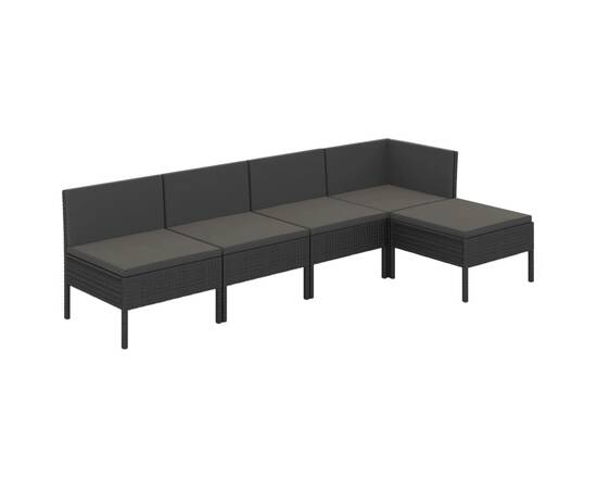 Set mobilier de grădină cu perne, 5 piese, negru, poliratan, 2 image