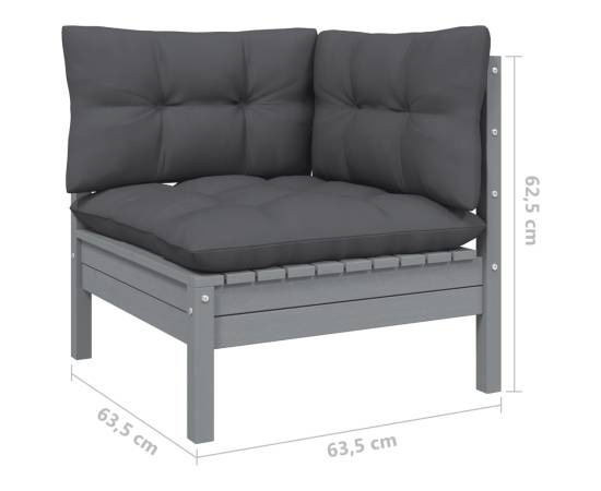 Set mobilier grădină cu perne, 11 piese, gri, lemn masiv pin, 6 image