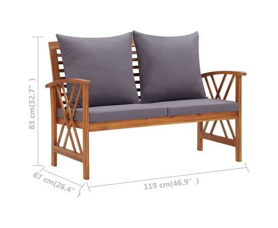 Set mobilier grădină cu perne, 3 piese, lemn masiv de acacia, 10 image