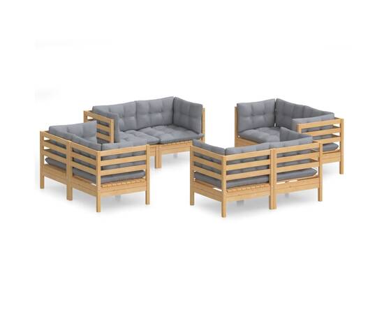 Set mobilier grădină cu perne, 8 piese, gri, lemn pin, 2 image