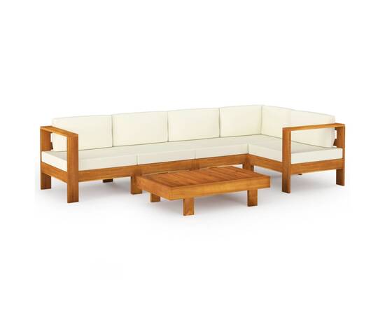 Set mobilier grădină perne alb/crem, 6 piese, lemn masiv acacia, 2 image