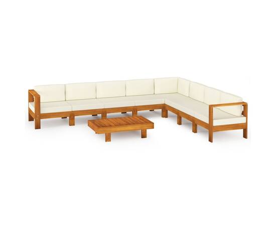 Set mobilier grădină perne alb crem, 9 piese, lemn masiv acacia, 2 image