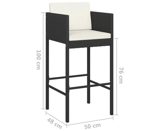 Set mobilier bar de grădină cu perne, 3 piese, negru, poliratan, 8 image