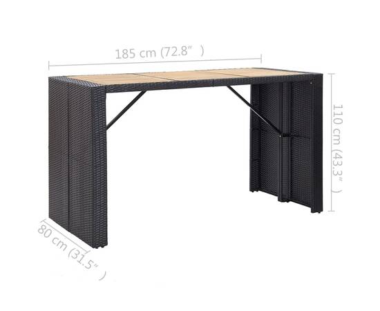 Set mobilier bar exterior, cu perne, 7 piese, negru, poliratan, 11 image