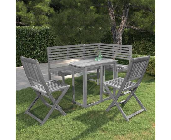 Set mobilier de bistro, 4 piese, gri, lemn masiv de acacia