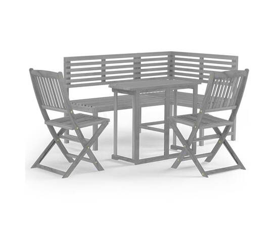 Set mobilier de bistro, 4 piese, gri, lemn masiv de acacia, 2 image