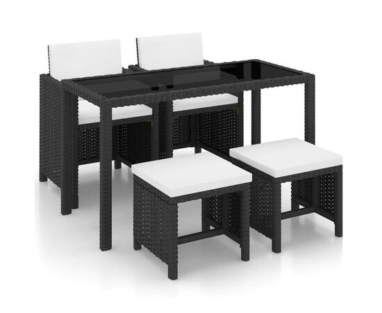 Set mobilier de exterior cu perne, 5 piese, negru, poliratan