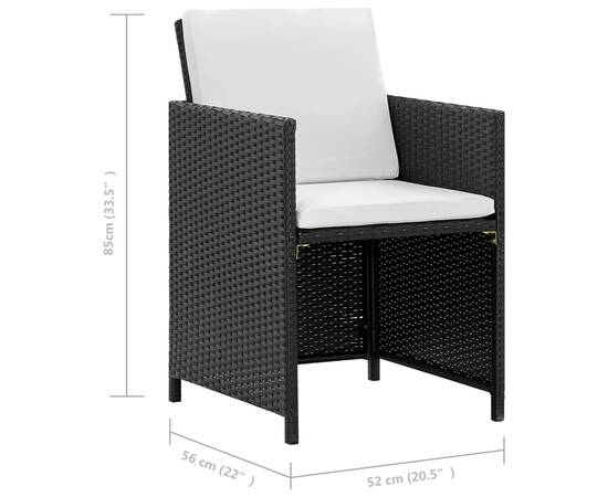 Set mobilier de exterior cu perne, 5 piese, negru, poliratan, 9 image