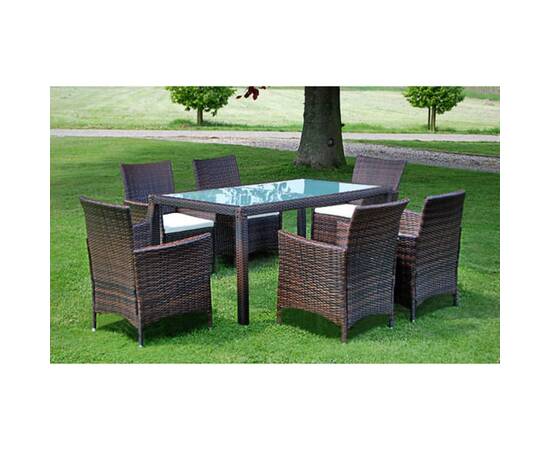 Set mobilier de exterior cu perne, 7 piese, maro, poliratan