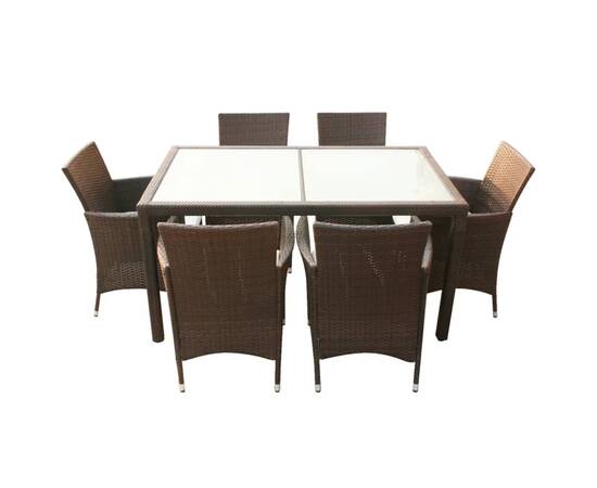 Set mobilier de exterior cu perne, 7 piese, maro, poliratan, 3 image