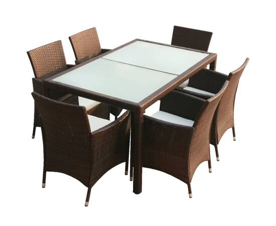 Set mobilier de exterior cu perne, 7 piese, maro, poliratan, 2 image