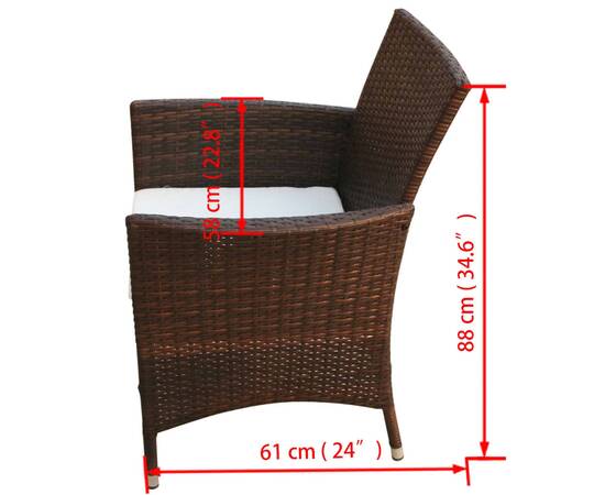 Set mobilier de exterior cu perne, 7 piese, maro, poliratan, 8 image