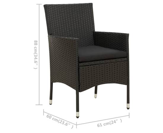 Set mobilier de exterior cu perne, 7 piese, negru, poliratan, 10 image