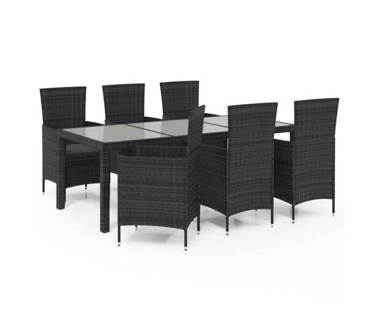 Set mobilier de exterior cu perne, 7 piese, negru, poliratan, 2 image