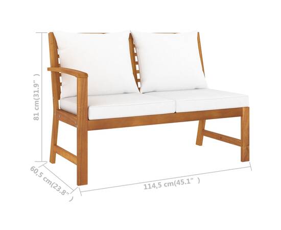 Set mobilier de grădină, 4 piese, perne crem, lemn masiv acacia, 10 image