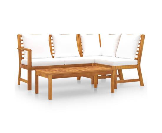 Set mobilier de grădină, 4 piese, perne crem, lemn masiv acacia, 2 image