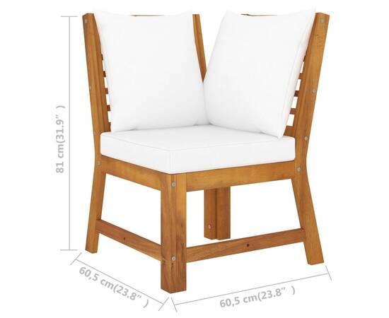 Set mobilier de grădină, 4 piese, perne crem, lemn masiv acacia, 11 image