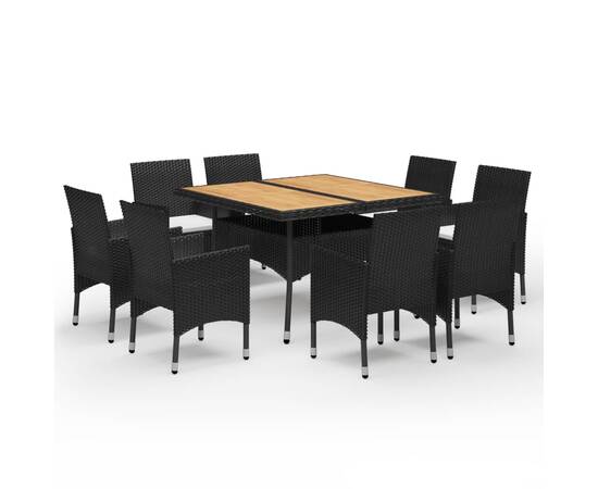 Set mobilier de grădină, 9 piese, negru, poliratan, lemn acacia, 2 image