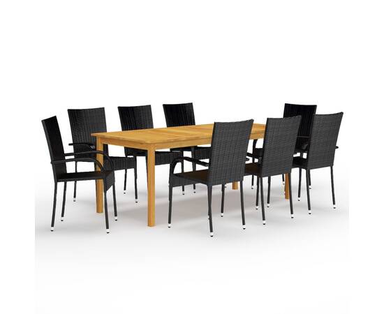 Set mobilier de grădină, 9 piese, negru