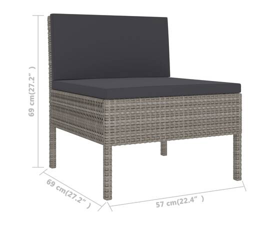 Set mobilier de grădină cu perne, 3 piese, gri, poliratan, 7 image