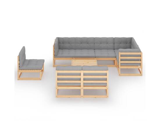 Set mobilier de grădină cu perne, 9 piese, lemn masiv de pin, 3 image