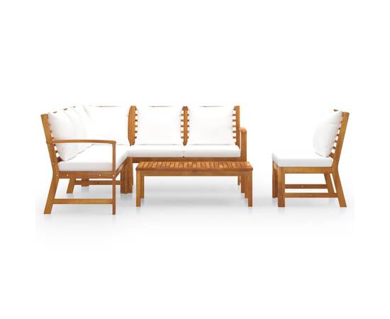 Set mobilier de grădină cu perne crem, 5 piese, lemn de acacia, 3 image