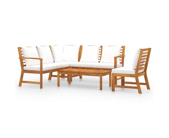 Set mobilier de grădină cu perne crem, 5 piese, lemn de acacia, 2 image