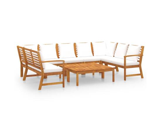 Set mobilier grădină cu perne, 9 piese, crem, lemn de acacia, 2 image