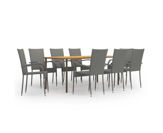 Set mobilier de grădină, 9 piese, gri, poliratan