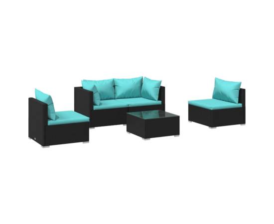 Set mobilier de grădină cu perne, 5 piese, negru, poliratan, 2 image