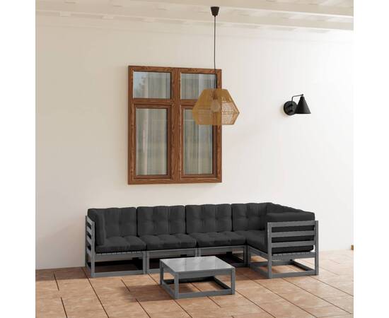 Set mobilier de grădină cu perne, 6 piese, lemn masiv de pin