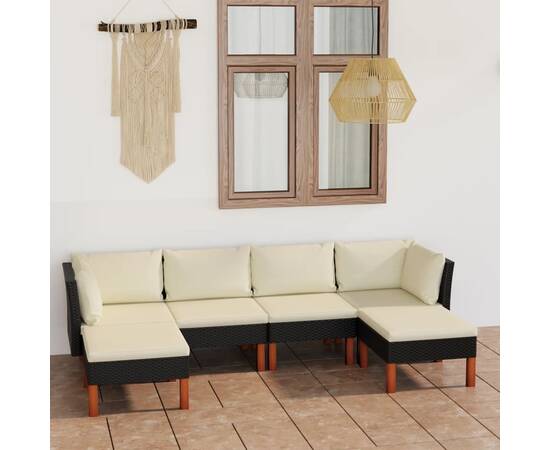 Set mobilier de grădină cu perne, 6 piese, negru, poliratan