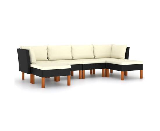 Set mobilier de grădină cu perne, 6 piese, negru, poliratan, 2 image