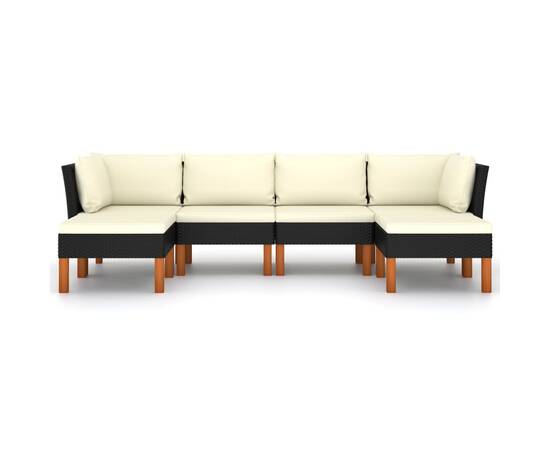 Set mobilier de grădină cu perne, 6 piese, negru, poliratan, 3 image