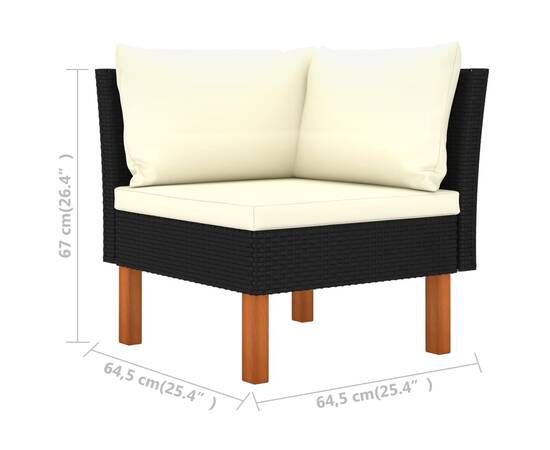 Set mobilier de grădină cu perne, 6 piese, negru, poliratan, 7 image