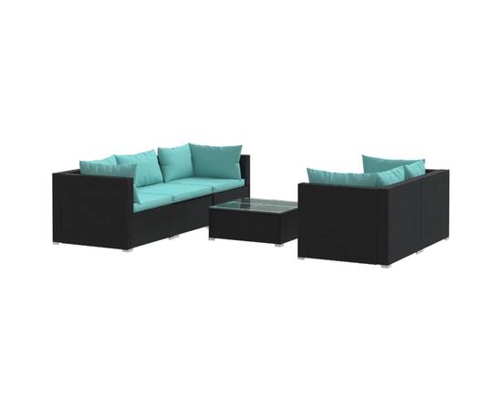 Set mobilier de grădină cu perne, 6 piese, negru, poliratan, 2 image