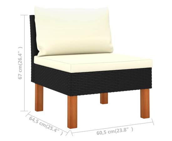 Set mobilier de grădină cu perne, 6 piese, negru, poliratan, 9 image