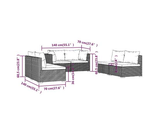 Set mobilier de grădină cu perne, 6 piese, negru, poliratan, 7 image