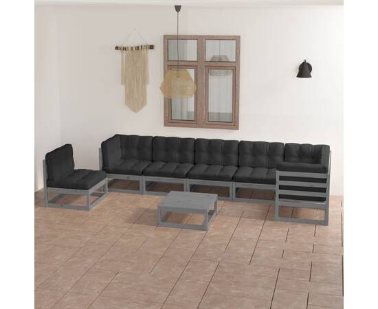 Set mobilier de grădină cu perne, 8 piese, lemn masiv de pin