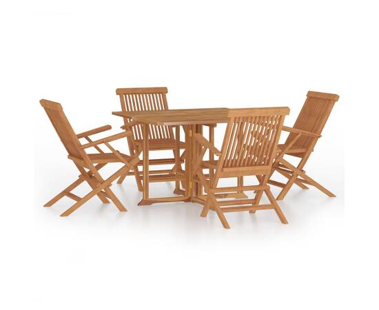 Set de mobilier de exterior pliabil, 5 piese, lemn masiv de tec, 2 image