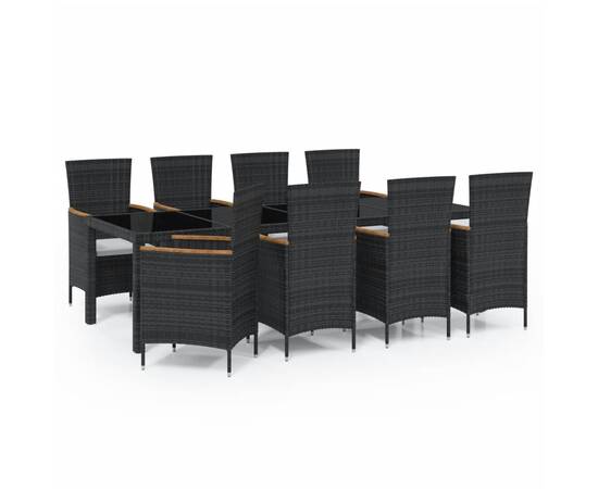 Set mobilier de exterior cu perne, 9 piese, negru, poliratan, 2 image