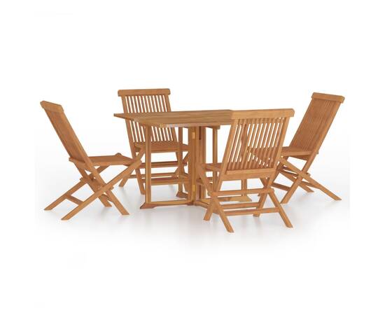 Set mobilier de exterior pliabil, 5 piese, lemn masiv de tec, 2 image